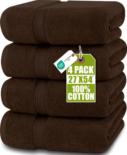 Vista 23 de Toallas de baño de algodón de lujo de 700 GSM (4 unidades, 27 x 54 pulgadas) por Utopia, Beige