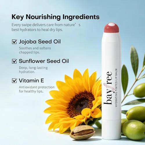 Vista 6 de bayfree Bálsamo labial tintado, brillante, bombea los labios, ligero, hidrata y tiñe con aceite de semilla de jojoba, bálsamo labial vegano, cuidado