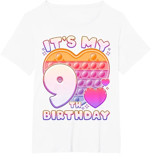 Vista 78 de Pop-it Birthday Girl 9 años de edad, Push it Pop Fidget Bubble Camiseta, Negro