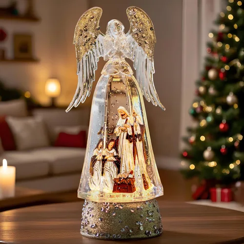 Vista 23 de Globo de nieve navideño con agua brillante, escena de cardenal con música y temporizador, linterna iluminada con USB/operada por batería