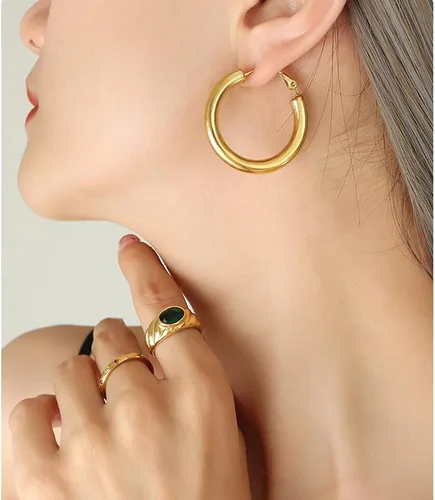 Vista 3 de 8-10 Pairs Delicate Gold Silver Hoop Earrings Set for Women, 14K Gold Plated Lightweight Hypoallergenic Thick Open Twisted Huggie Earrings for girls