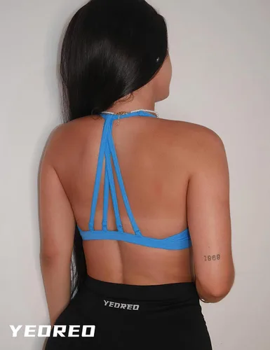 Vista 2 de YEOREO Sujetadores deportivos para mujer, con relleno, sin espalda, brasier de entrenamiento Karlena de bajo impacto cruzado para yoga