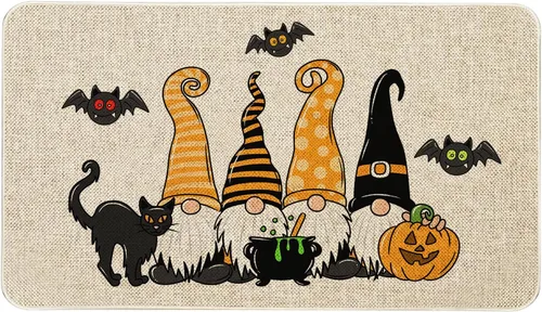 Vista 10 de Mloabuc® Felpudo de Halloween para puerta delantera, fantasma negro, parte trasera de goma antideslizante, diseño de calavera de feliz Halloween