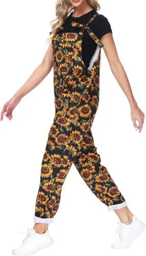 Vista 4 de hathne Overoles casuales con estampado floral para mujer, overol con peto harén