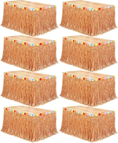 Vista 25 de Fovths Luau - Falda de mesa de hierba natural de 9 pies x 29.5 pulgadas, falda de mesa hawaiana para decoraciones de fiesta hawaiana tropical, Verde