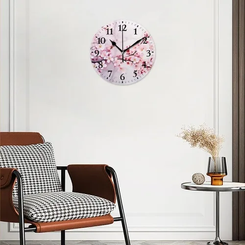 Vista 2 de Relojes de pared de cuarzo, silenciosos, funcionan con pilas, modernos relojes de pared decorativos para el hogar, dormitorio, flores de cerezo