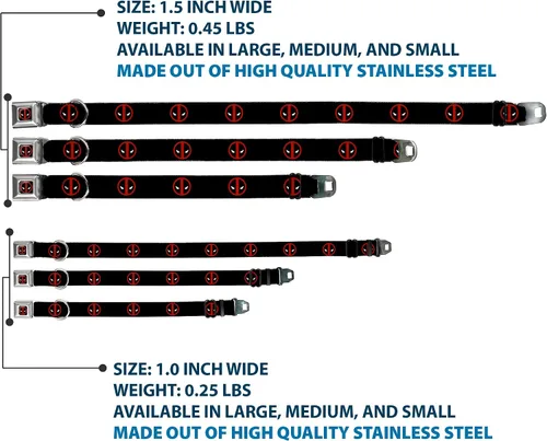 Vista 3 de Collar de perro hebilla de cinturón de seguridad Deadpool Logo Negro Rojo Blanco 9 a 15 pulgadas 1.0 pulgadas de ancho