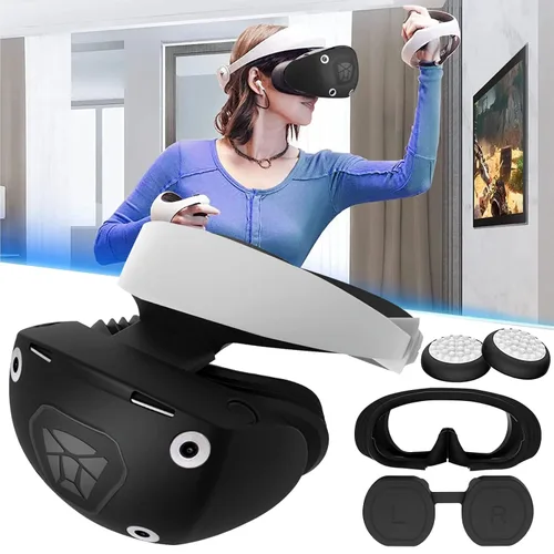 Vista 7 de VR Silicone Protective Cover Set Compatible with PlayStation VR2, PSVR2 Headset Cover & Silicone Face Cover & Lens Dust Cover & 2 Pack Controller
