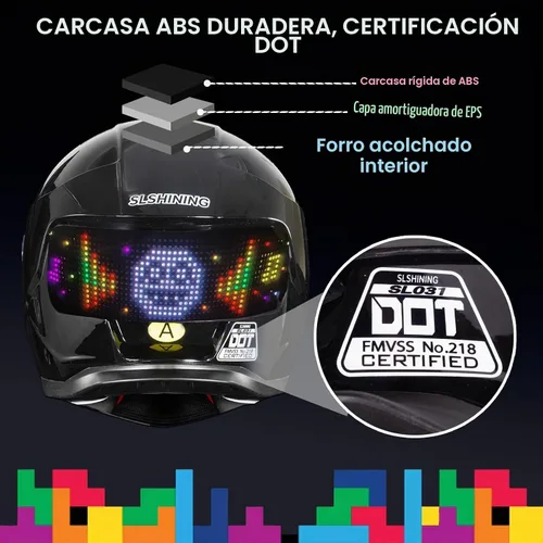 Vista 3 de Casco de Motocicleta - Casco Integral Aprobado por DOT (Control de Aplicación Inteligente), Casco de Motocicleta Compacto