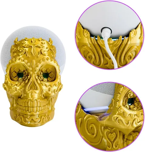 Vista 8 de impremli Base para Alexa Echo Dot 4G y 5G tipo calavera ornamental (blanco granito)