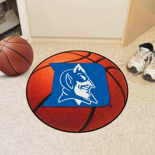Vista 2 de FANMATS 2630 Duke Blue Devils - Alfombra con forma de baloncesto de 27 pulgadas de diámetro, diseño de baloncesto, con logotipo "D & Devil