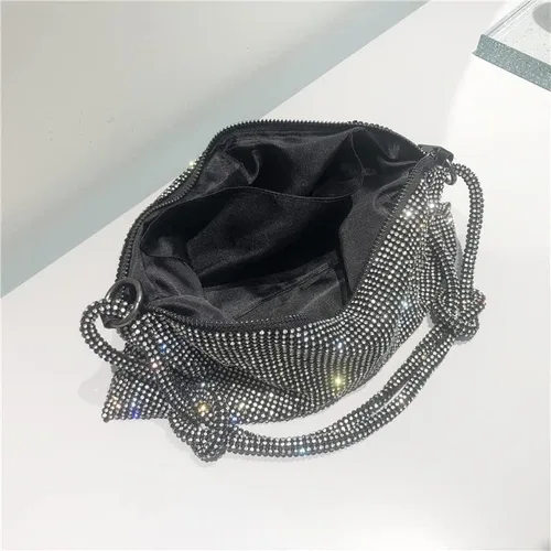 Vista 4 de UMREN Bolsos Hobo con diamantes de imitación para mujer, elegante bolso de noche de cristal brillante para fiesta, club, boda