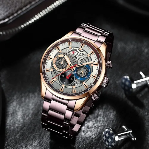 Vista 3 de FANMIS Reloj de pulsera de cuarzo analógico de acero inoxidable impermeable para hombre