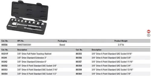 Vista 2 de GEARWRENCH Juego de herramientas mecánicas estándar de 12 piezas de 3/8 pulgadas, SAE - 80556