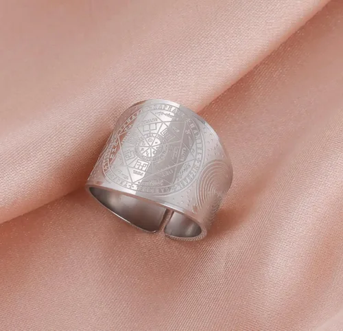 Vista 5 de Seals of The Seven Arcángeles - Anillo de sello ajustable para hombre, amuleto de cábala, acero inoxidable, joyería para hombres y mujeres