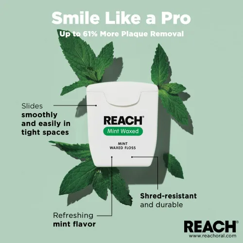 Vista 8 de Reach Hilo dental encerado menta 55 yardas (paquete de 2)
