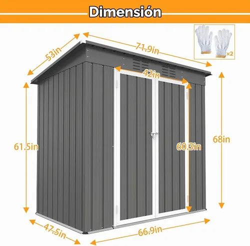 Vista 4 de Thanaddo Cobertizo de almacenamiento de metal para exteriores de 4x6 pies, cobertizo de herramientas de acero para utilidades con puertas dobles