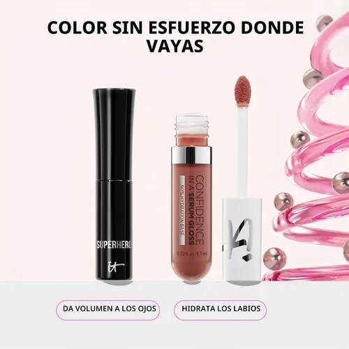 Vista 2 de IT Cosmetics Unwrap - Juego de maquillaje de rímel de color y brillo de labios, juego de regalo de 2 piezas para ella, confianza en un suero