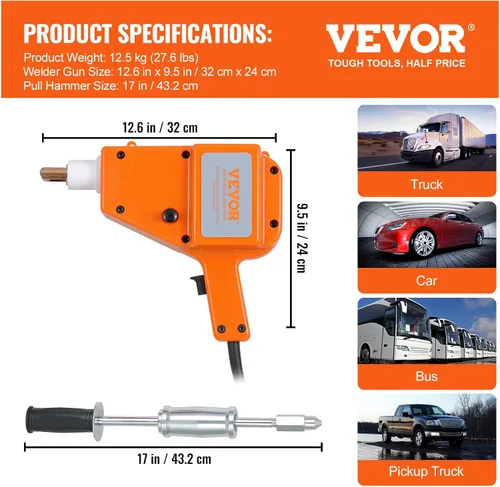 Vista 7 de VEVOR Kit de reparación de abolladuras de soldador de pernos, kit de soldador de pernos 5500, perno de soldadura por puntos de 800VA, kit de pernos