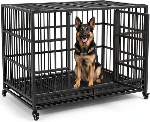 Vista 8 de KOKOTANGS Mueble de jaula para perros de 38 pulgadas, resistente para perros grandes, jaula de madera a prueba de fugas y masticaciones para perros