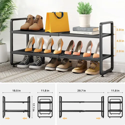 Vista 3 de Estante para zapatos SNTD - Organizador de zapatos ampliable para armario, estante de almacenamiento de zapatos de metal ajustable, soporte