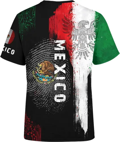 Vista 2 de Camiseta de manga corta con cuello redondo y bandera mexicana, camiseta 3D unisex