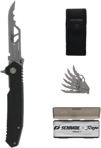 Vista 8 de Schrade Enrage Phantom Cuchillo de hoja reemplazable con mango de fibra de carbono, clip de bolsillo y bloqueo de marco para EDC, transporte diario
