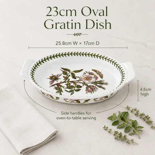 Vista 3 de Portmeirion Botanic Garden - Plato ovalado para gratinar pequeño, 10 pulgadas para asar, gartin y hornear, hecho de porcelana fina, apto para horno