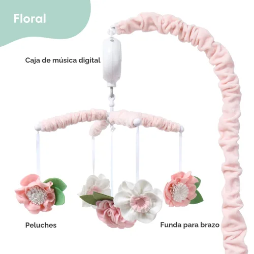 Vista 2 de Móvil de Cuna para Niñas de The Peanutshell - Móvil Musical Rosa para Cuna de Bebé con 12 Canciones de Cuna, Móvil de Cuna de Flores para Decoración