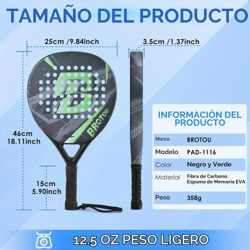 Vista 2 de BROTOU Padel Tennis Racket Carbon Fiber Surface with Carry Bag Paddle Racket with EVA Memory Foam Core