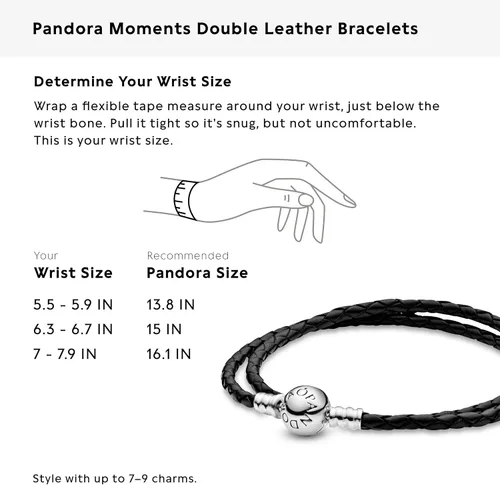 Vista 6 de PANDORA Jewelry Black Leather Charm Sterling Silver Bracelet
