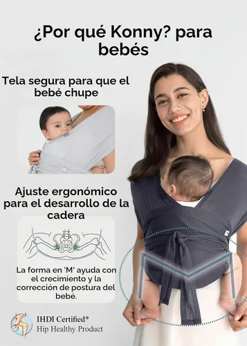 Vista 4 de Portabebés Konny Flex AirMesh con Soporte para la Cabeza - Canguro Ajustable, Fácil de Usar, Sin Manos, Fular Transpirable para Bebé, Perfecto