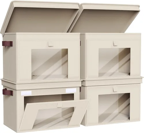 Vista 10 de Univivi Cajas de Almacenamiento de Tela Plegables Grandes Contenedores de Almacenamiento con Tapas [Paquete de 4] Cubos de Almacenamiento Plegables
