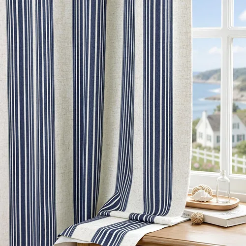 Vista 80 de DriftAway Chris Linen - Cortinas opacas con capa térmica y reductora de sonido, 63 pulgadas de largo para dormitorio, cortinas estampadas a rayas