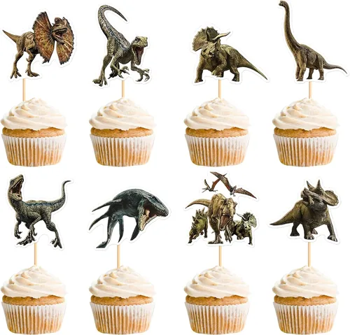 Vista 9 de 40 piezas comestible pastel de dinosaurio para cupcakes, acuarela, dinosaurios, baby shower, cupcakes, decoración de cumpleaños, suministros
