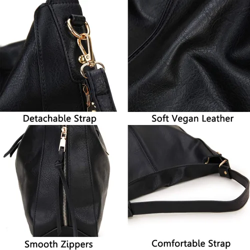 Vista 4 de VX VONXURY Bolsos Hobo para mujer, bolso de mano de piel sintética para mujer, bolso de hombro mediano con bolsillos laterales para el trabajo