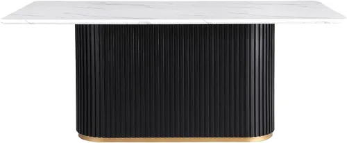 Vista 7 de Juego de mesa de comedor moderno Morden Fort para 4, mesa de cocina de 70" con tapa rectangular de mármol y base estriada negra, 4 sillas tapizadas
