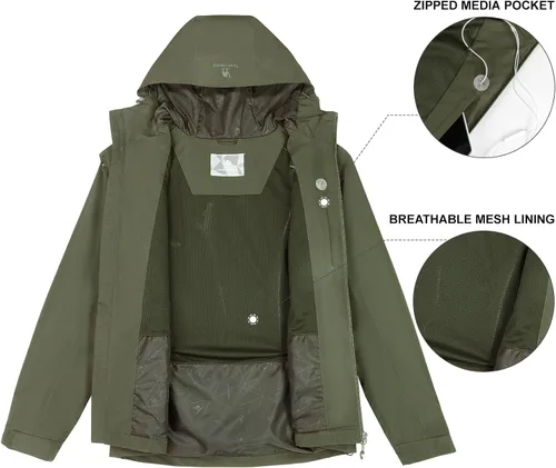Vista 6 de CAMEL CROWN Chaqueta impermeable para hombre, cortavientos con capucha, para senderismo, escalada, viajes