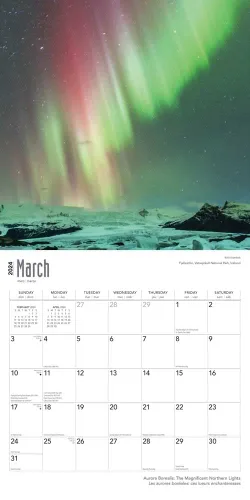 Vista 3 de Aurora Borealis Les aurores boréales 2024 12 x 24 Inch Monthly Square Wall Calendar Foil Stamped Cover EnglishFrench Bilingual BrownTrout USA