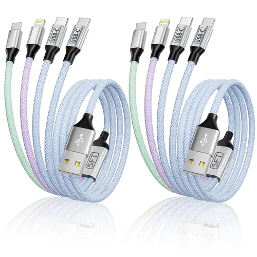 Vista 20 de Cargador de teléfono de 90 grados, cable de carga múltiple 4 en 2, cable USB C CarPlay con doble tipo C, micro USB, puerto IP, cable USBC de nailon