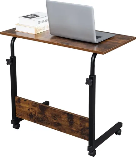 Vista 10 de Mesa auxiliar de sofá con ruedas, escritorio extraíble para computadora portátil, mesa de café con ruedas ajustable en altura, escritorio auxiliar