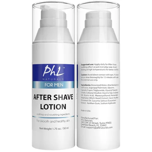 Vista 4 de PHL Naturals Loción para después del afeitado sin perfume para hombres, calma, hidrata, repara la piel y previene las quemaduras de afeitar, acabado