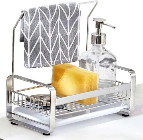 Vista 7 de Soporte de esponja con palo de trapo para fregadero de cocina, organizador de fregadero a prueba de óxido con piedra de secado instantáneo, soporte