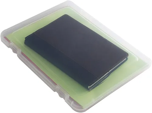 Vista 5 de Caja de archivos portátil A4, caja de plástico transparente, protector de papel para documentos, organizador de papel de escritorio, estuche