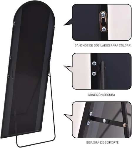 Vista 6 de Itsrg Espejo de longitud completa, con soporte, de piso, espejo de pared arqueado, de gran tamaño, para dormitorio, negro