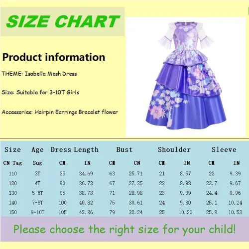 Vista 7 de Vestido de Isabella para niñas disfraz de Encanto ropa de cosplay con accesorios