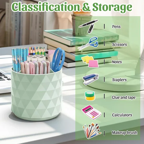 Vista 6 de minimaliving Organizador de Escritorio, Portabolígrafos con Brillo de Diamante para Escritorio, Accesorios de Oficina Giratorios 360°, Portalápices