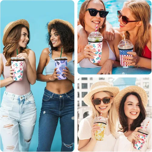 Vista 7 de Cobetech - Funda reutilizable para café helado, paquete de 3 fundas de neopreno para tazas de café frías, de 16 a 32 onzas, funda aislada para taza