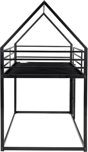 Vista 5 de Litera de casa individual sobre cama individual con escalera convertible integrada, diseño de casa de juegos de dormitorio, marco de cama de metal