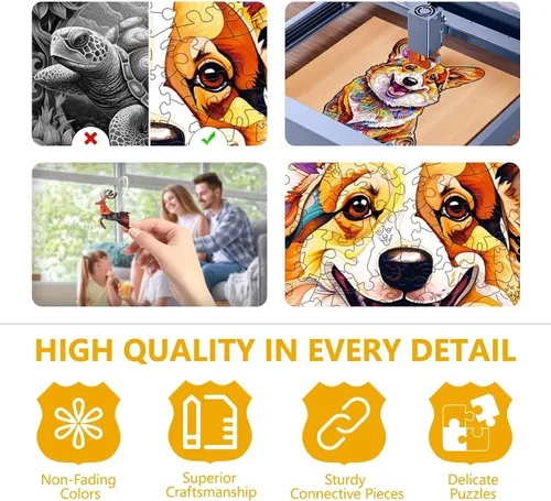Vista 3 de Rompecabezas de madera para adultos, rompecabezas avanzado de madera de Corgi inteligente para adultos, rompecabezas de madera de forma única